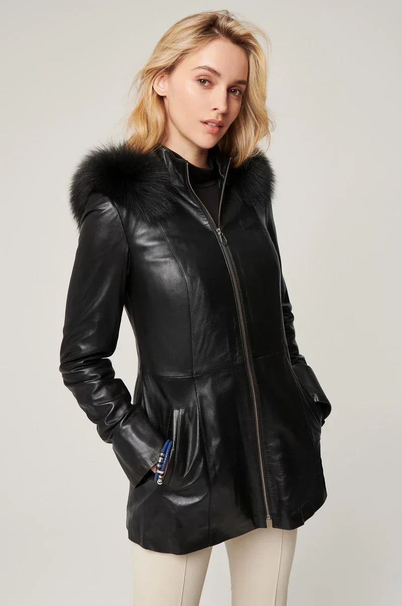 Hooded Leather Coat LSW-0012