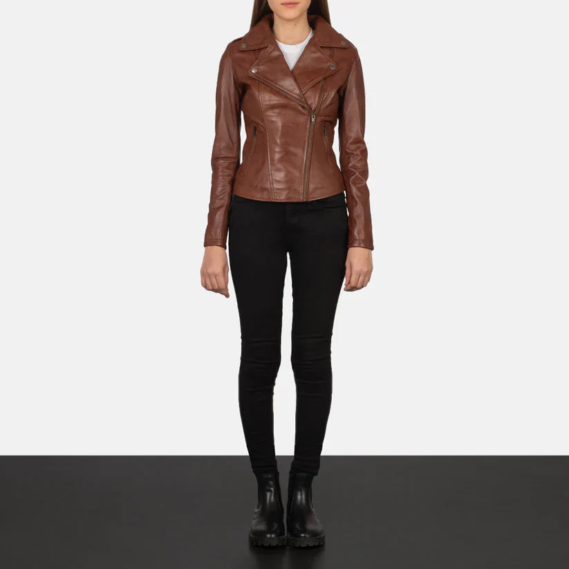 Brown Real Leather Biker Jacket LSW-0006