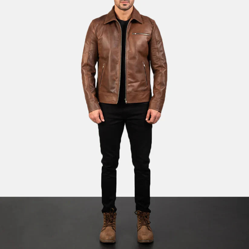 Brown Real Leather Biker Jacket LSM-0005