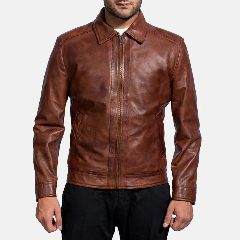 Brown Real leather jacket LSM-0006