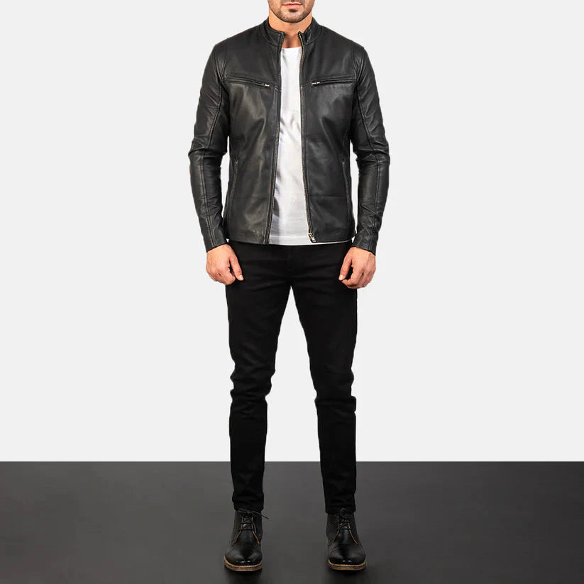 Black Real Leather Jacket LSM-0004