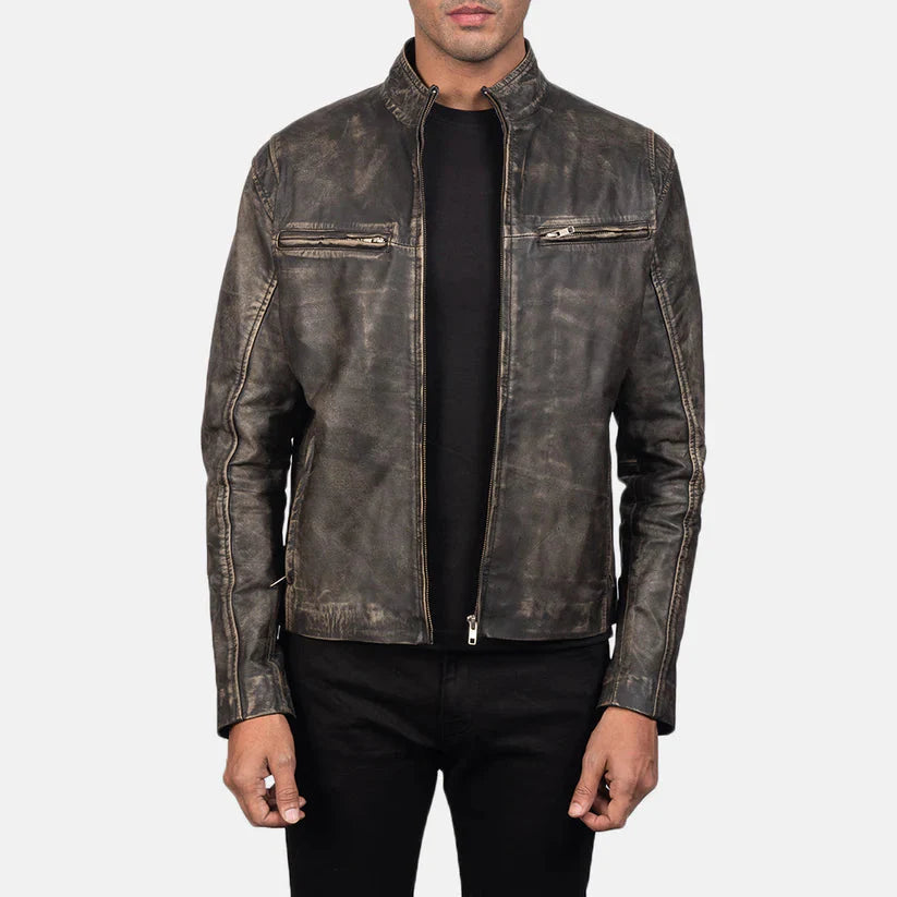 Distressed Brown Real Leather Biker Jacket LSM-0008
