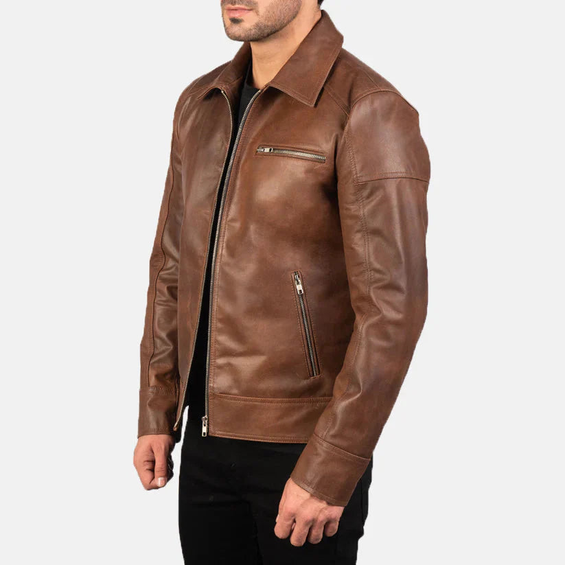 Brown Real Leather Biker Jacket LSM-0005