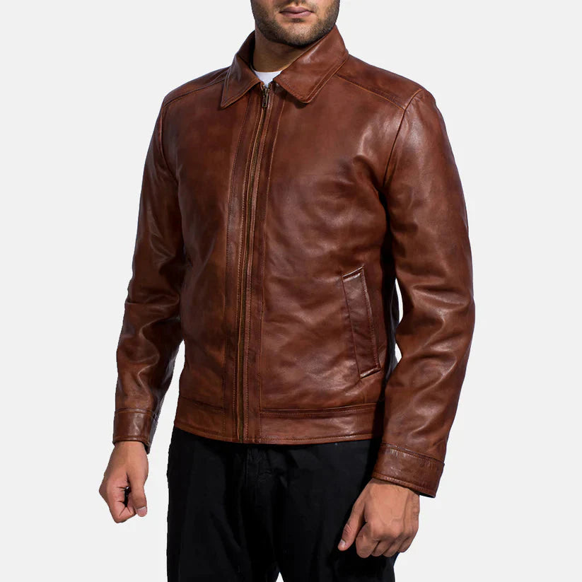 Brown Real leather jacket LSM-0006