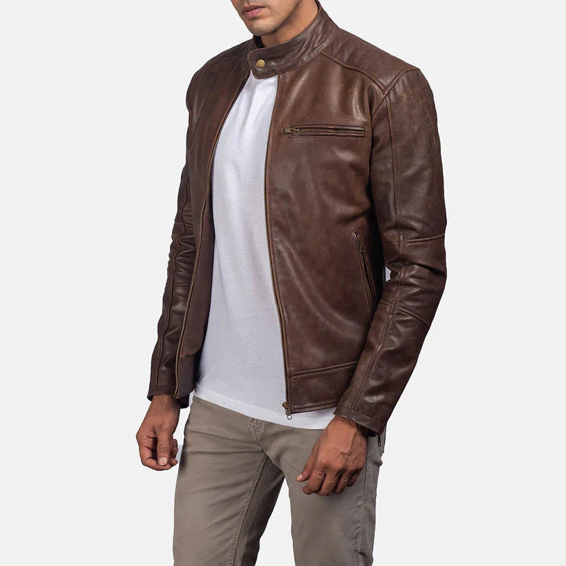 Brown Real leather jacket LSM-0007