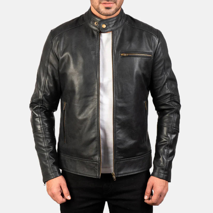 Black Real Leather Biker Jacket LSM-0002