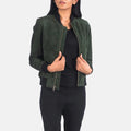 Green Suede Bomber Jacket Real Leather LSW-0011