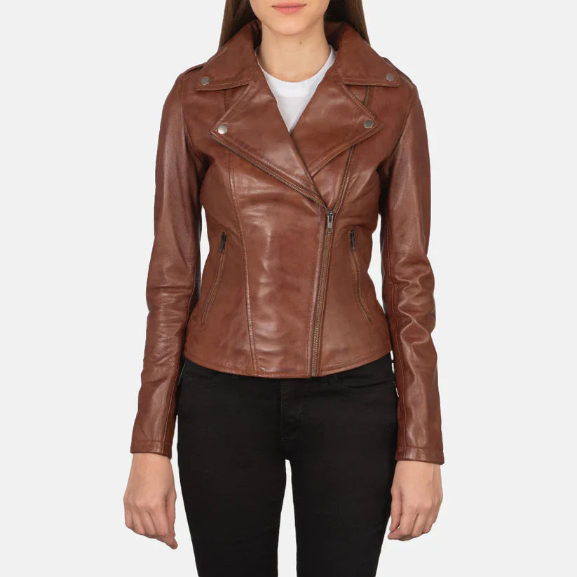 Brown Real Leather Biker Jacket LSW-0006