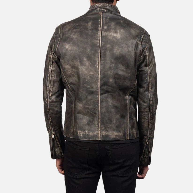 Distressed Brown Real Leather Biker Jacket LSM-0008