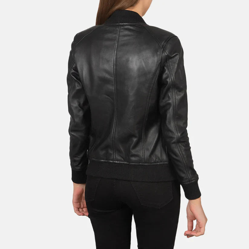 Black Real Leather Bomber Jacket LSW-0004