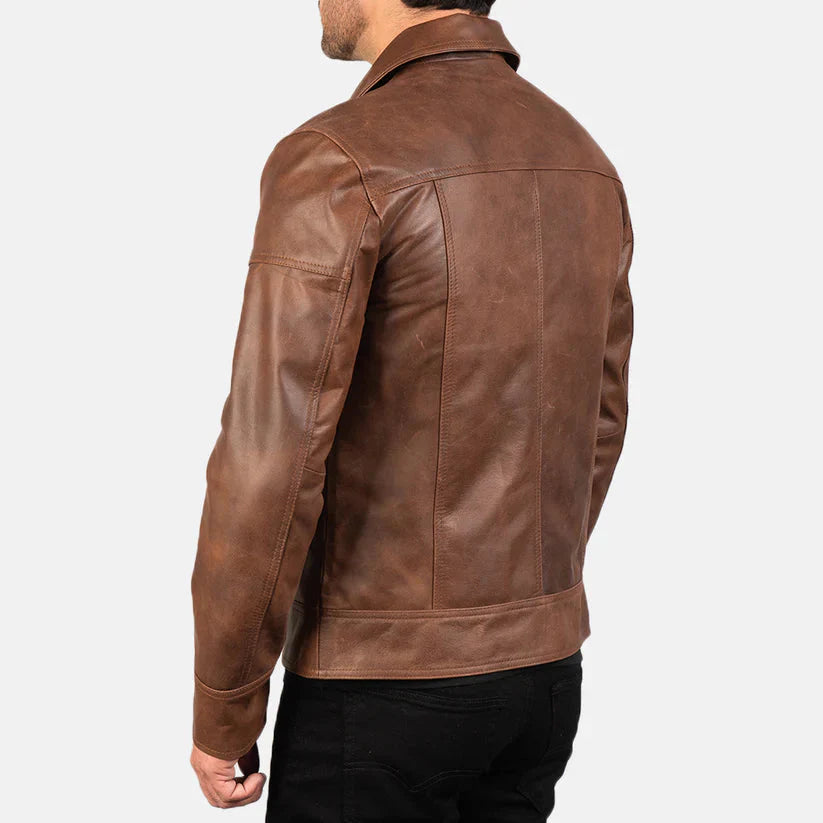 Brown Real Leather Biker Jacket LSM-0005
