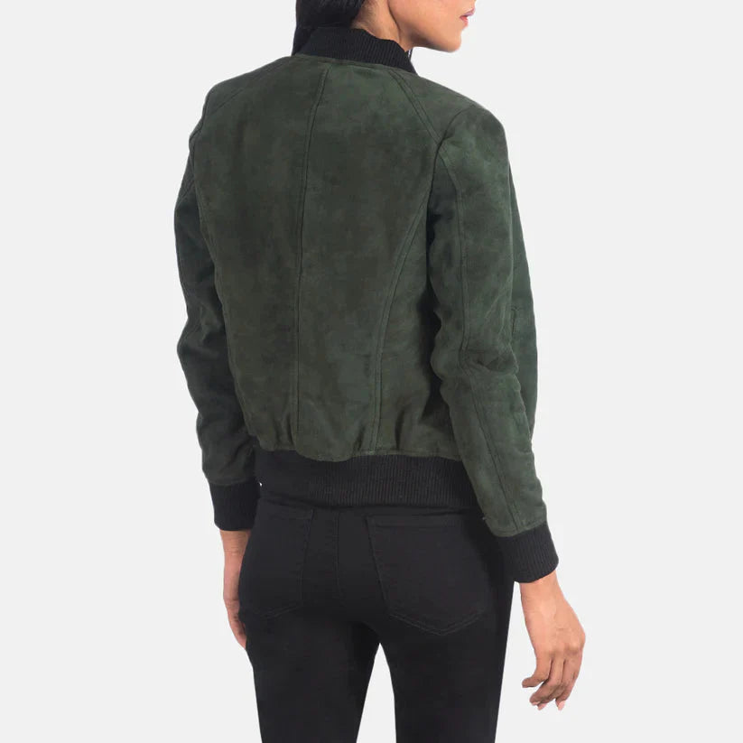 Green Suede Bomber Jacket Real Leather LSW-0011