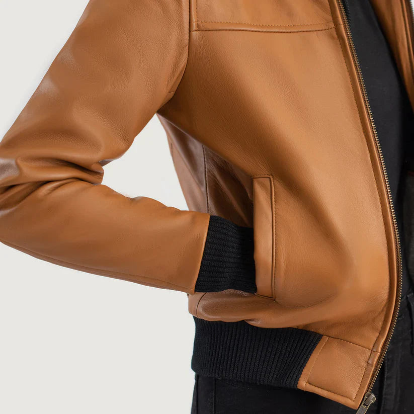 Brown Hooded Leather Bomber Jacket LSW-0005