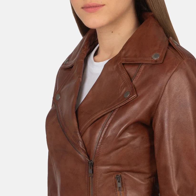 Brown Real Leather Biker Jacket LSW-0006