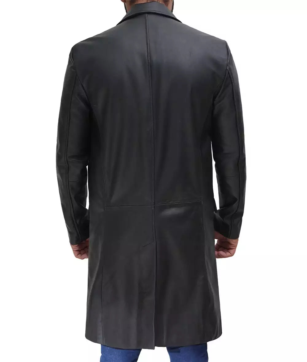 Men's Cowhide Black Long Leather Coat LSM-0077