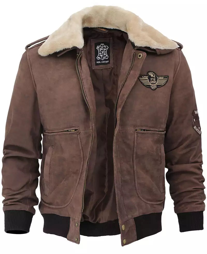 Leather Bomber Aviator Jacket with Shearling Collar LSM-0050