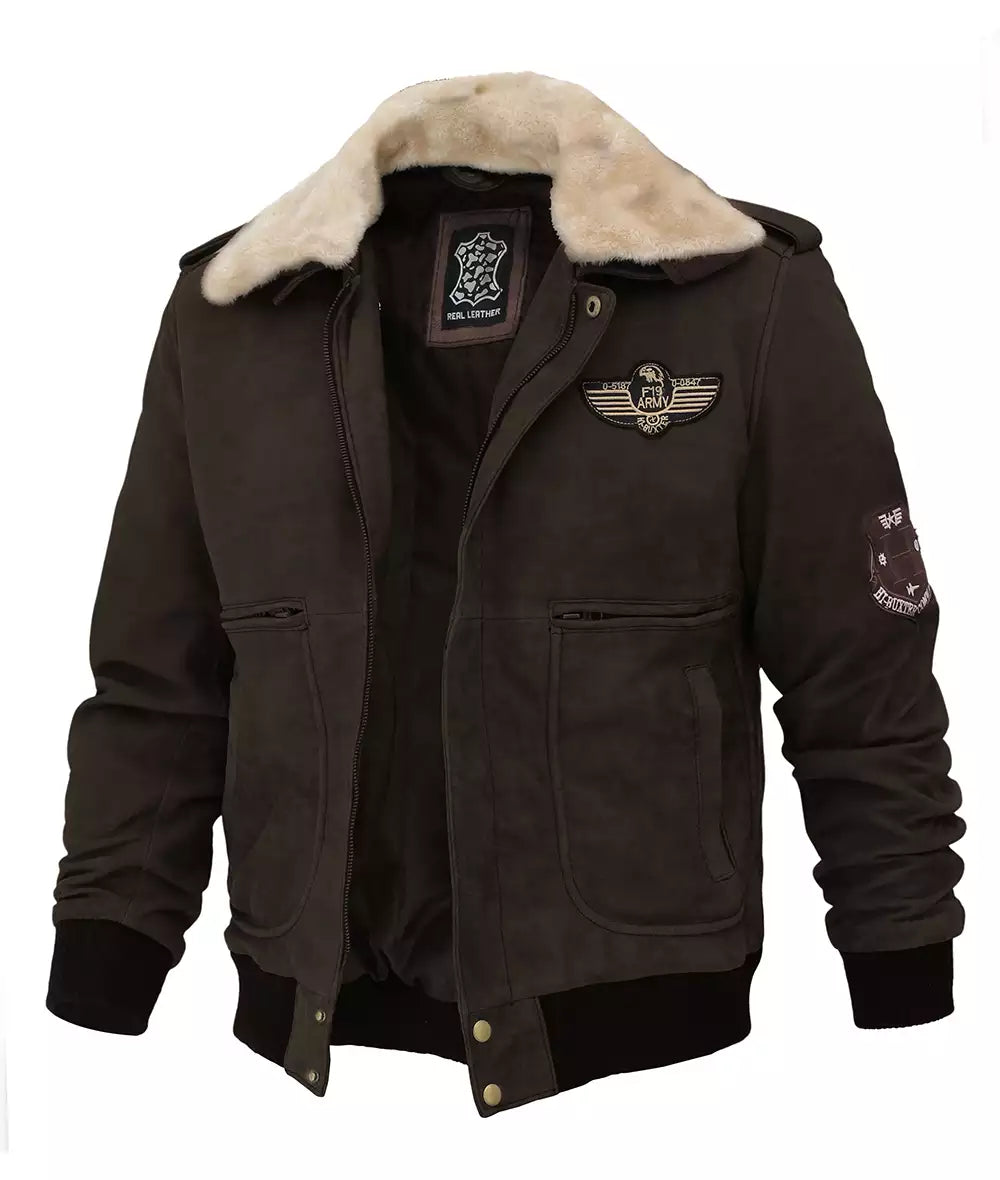 Leather Bomber Aviator Jacket with Shearling Collar LSM-0050