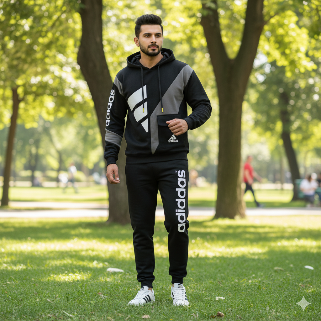 Black with Grey Panel (Adi) Tracksuit