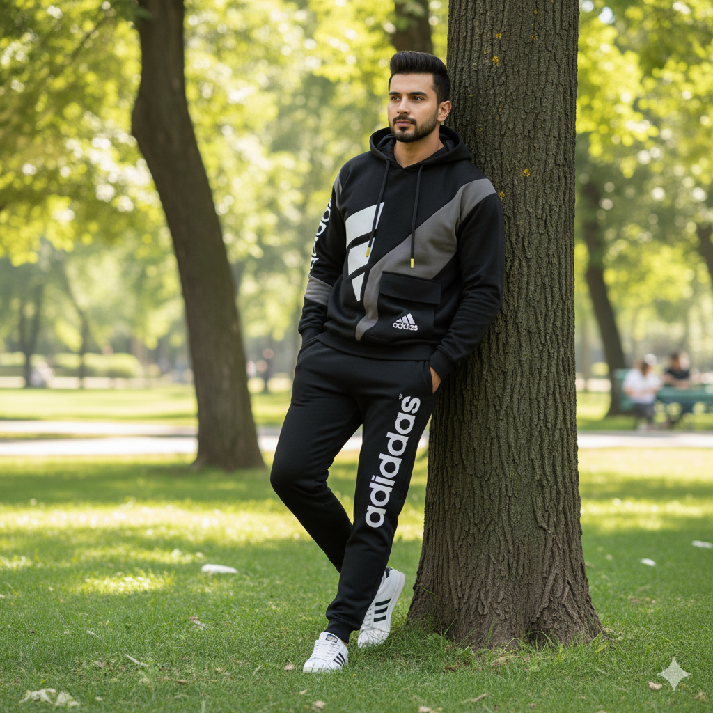 Black with Grey Panel (Adi) Tracksuit