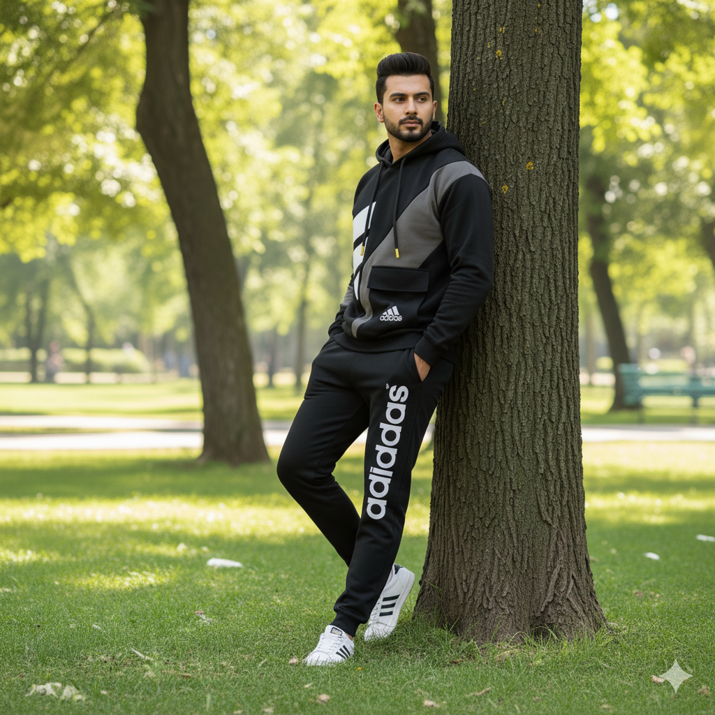 Black with Grey Panel (Adi) Tracksuit