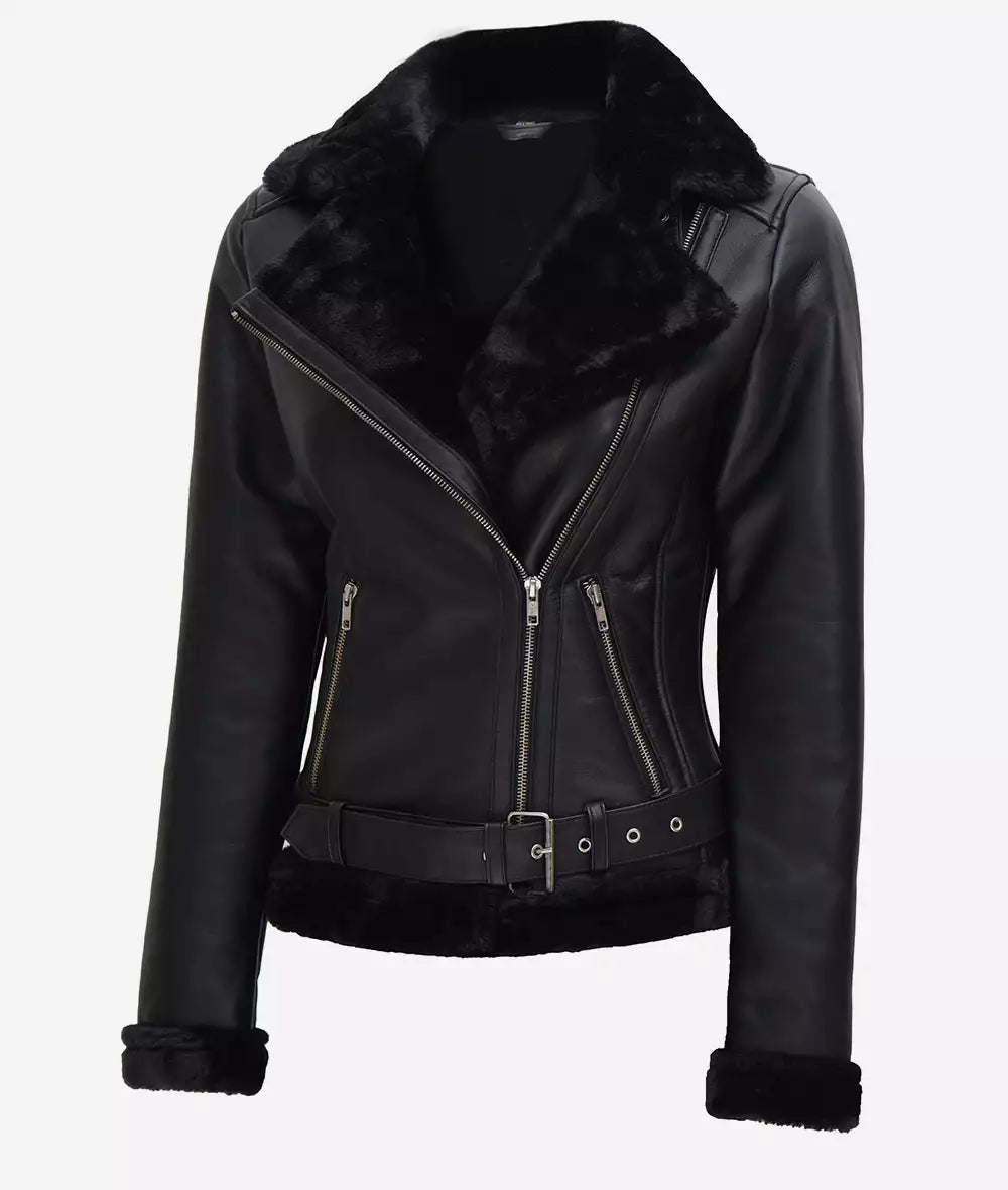 Agnes Asymmetrical Shearling Leather Jacket Womens LSW-0001