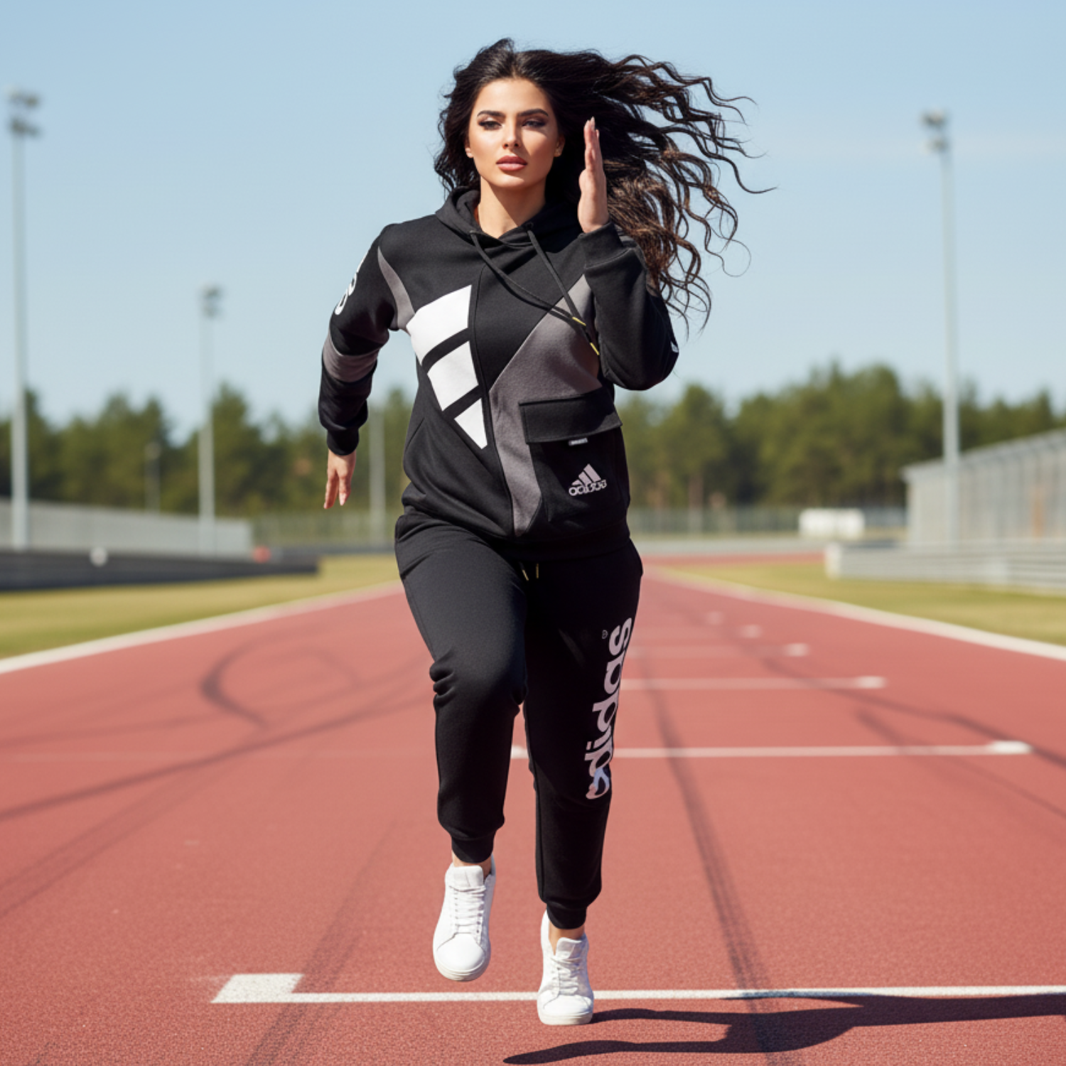 Black with Grey Panel (ADI) Track Suit for Women