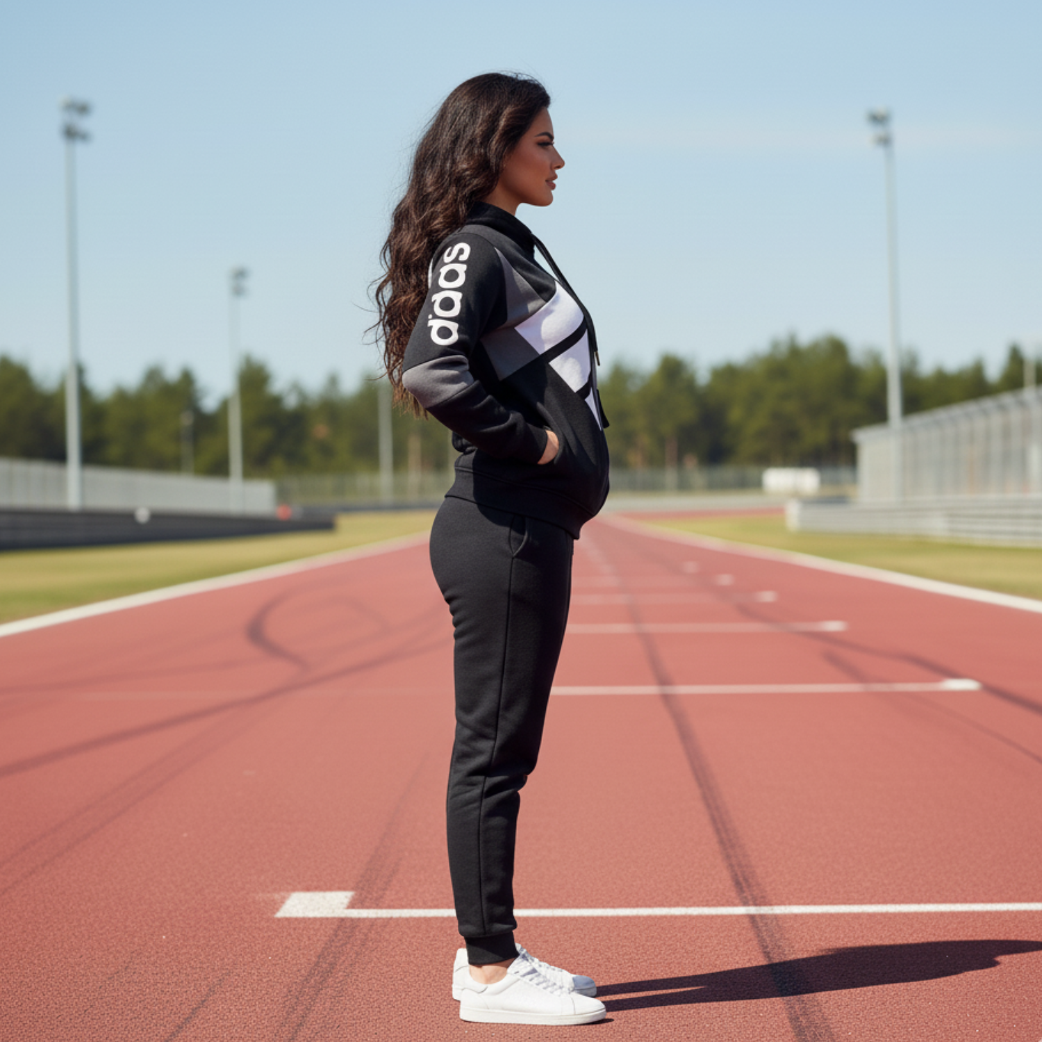 Black with Grey Panel (ADI) Track Suit for Women