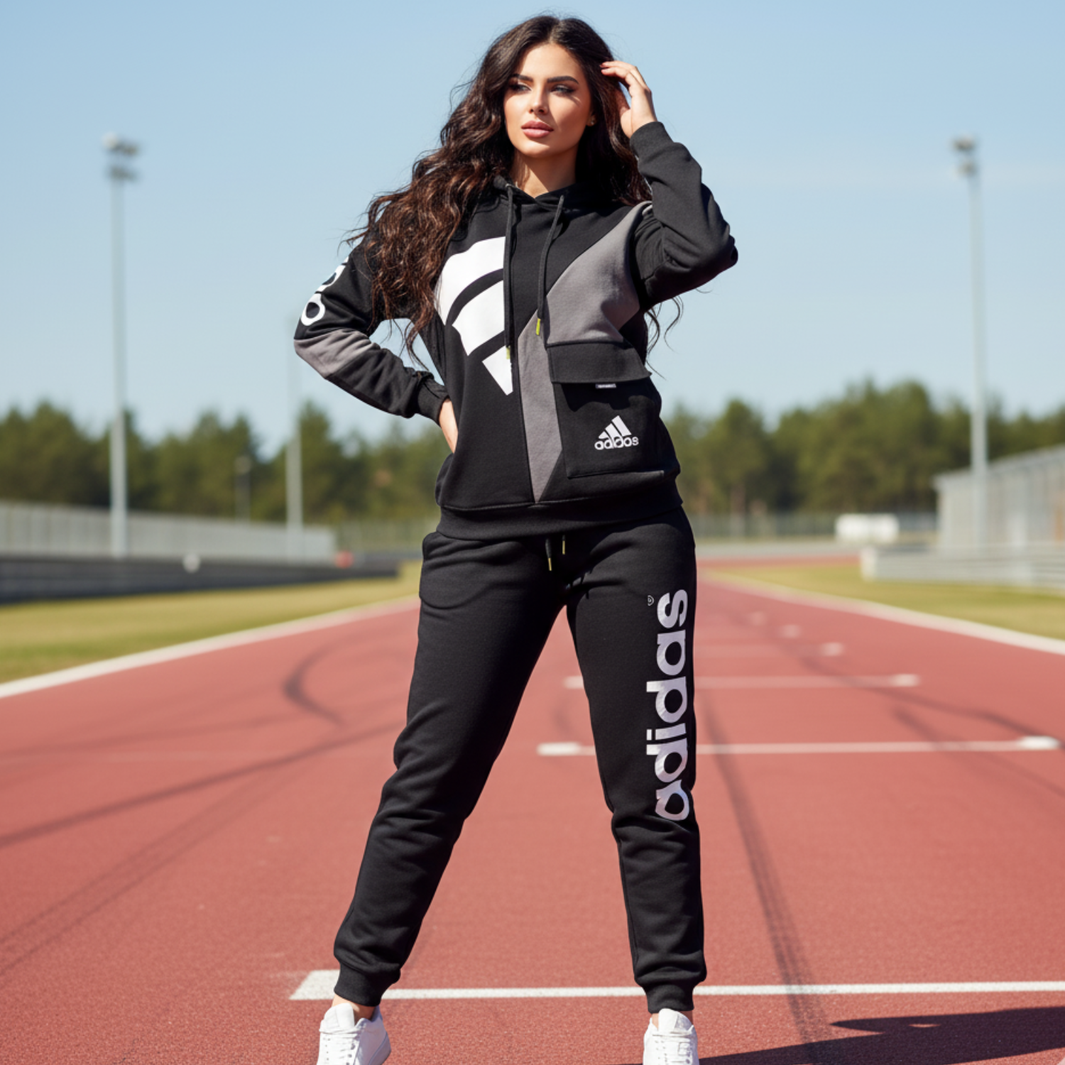 Black with Grey Panel (ADI) Track Suit for Women