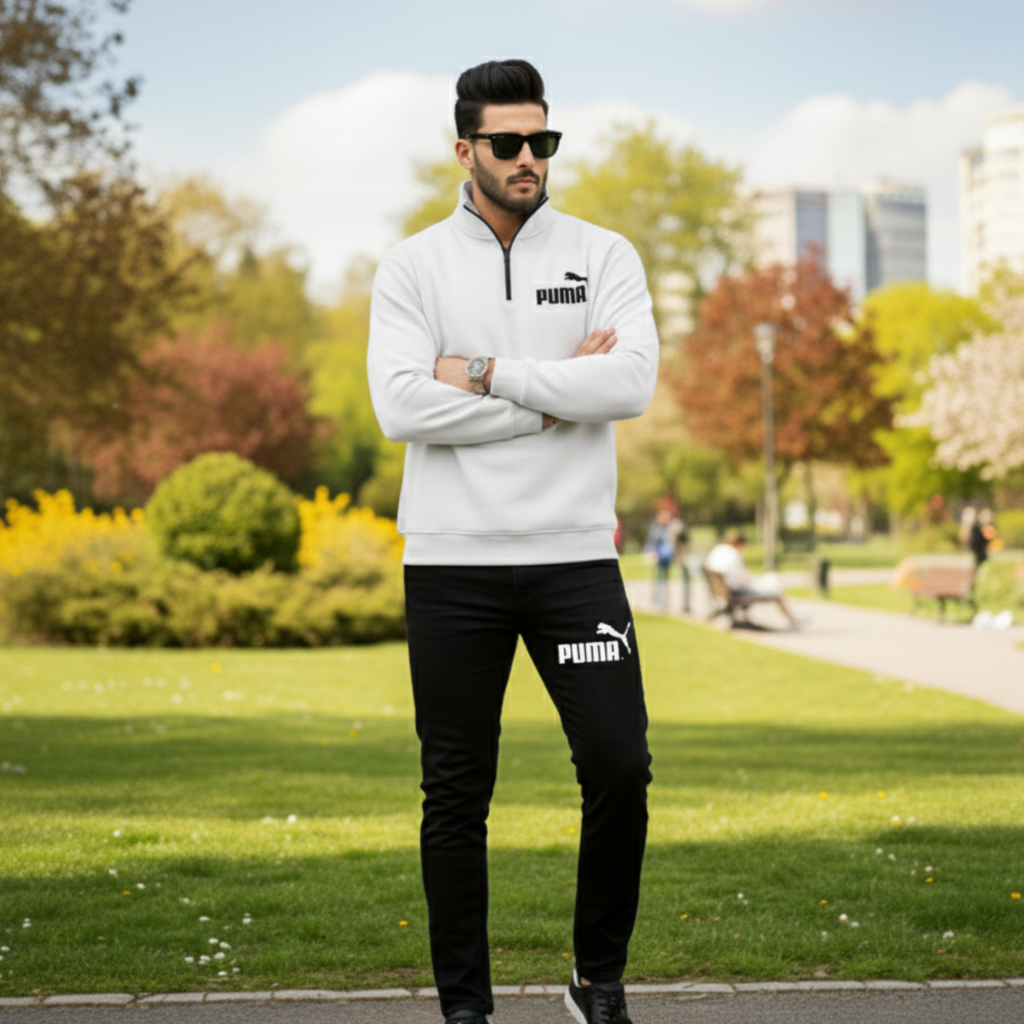 Mock Neck Half Zip Track Suit for Men