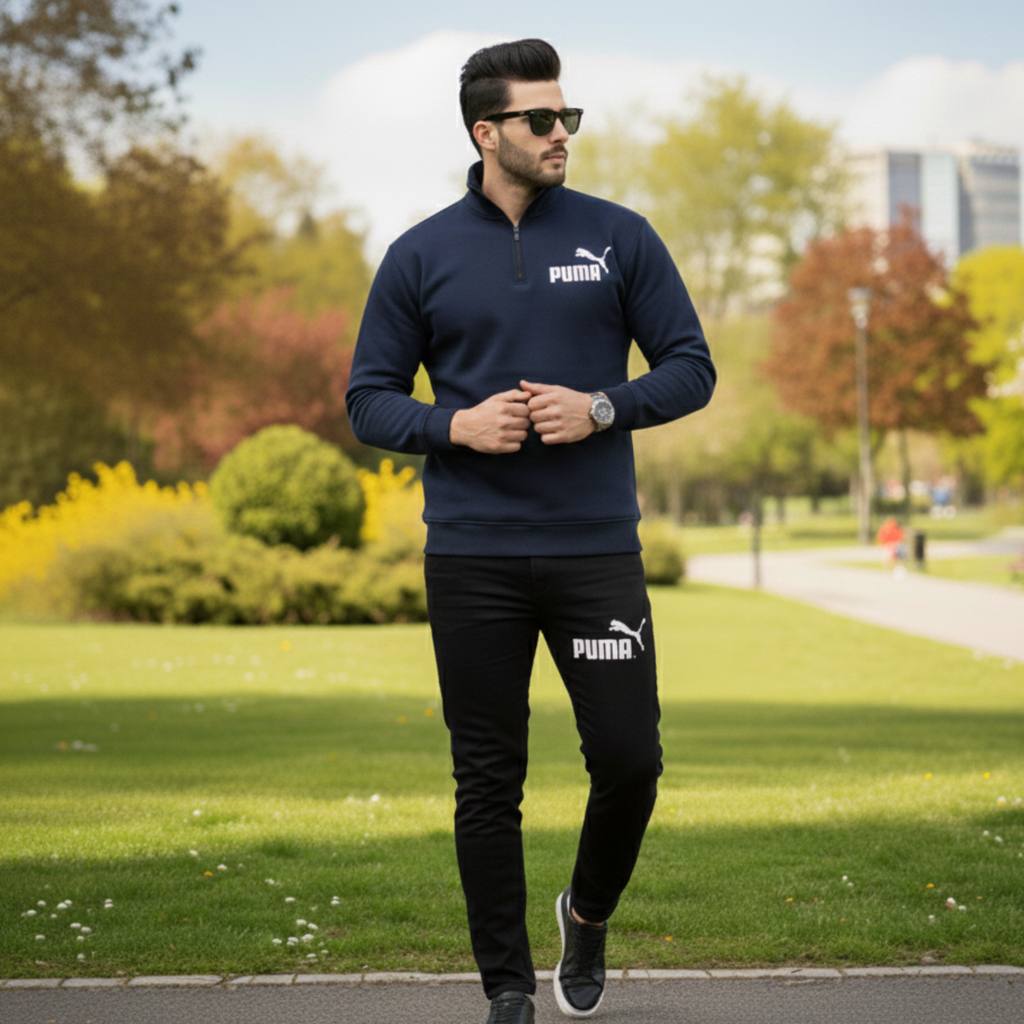 Mock Neck Half Zip Track Suit for Men