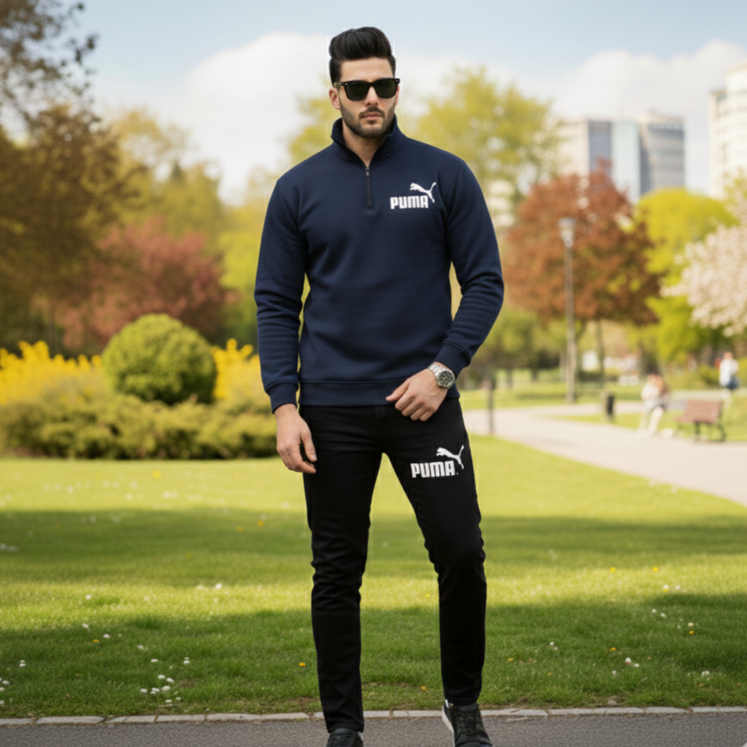 Mock Neck Half Zip Track Suit for Men