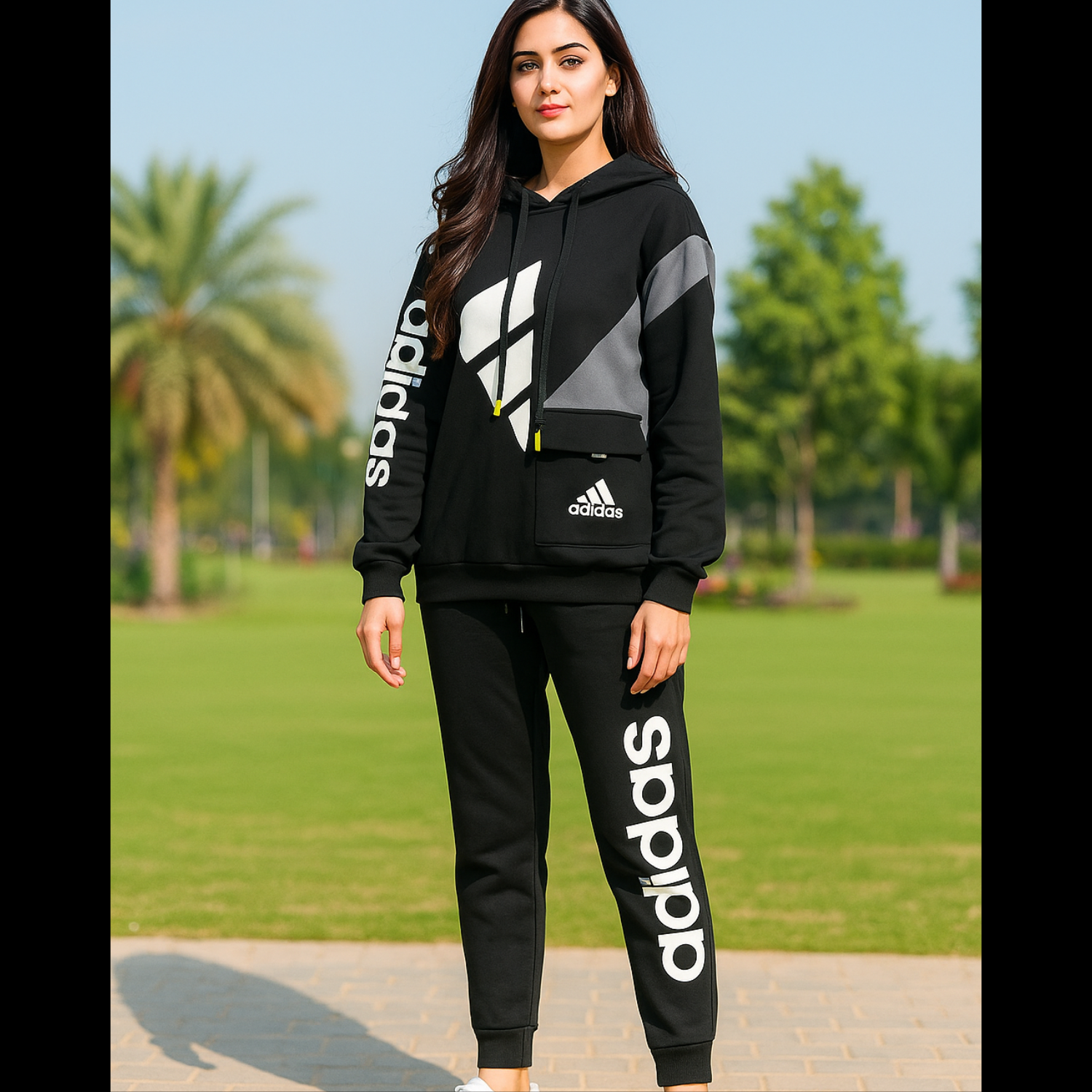 Black with Grey Panel (ADI) Track Suit for Women