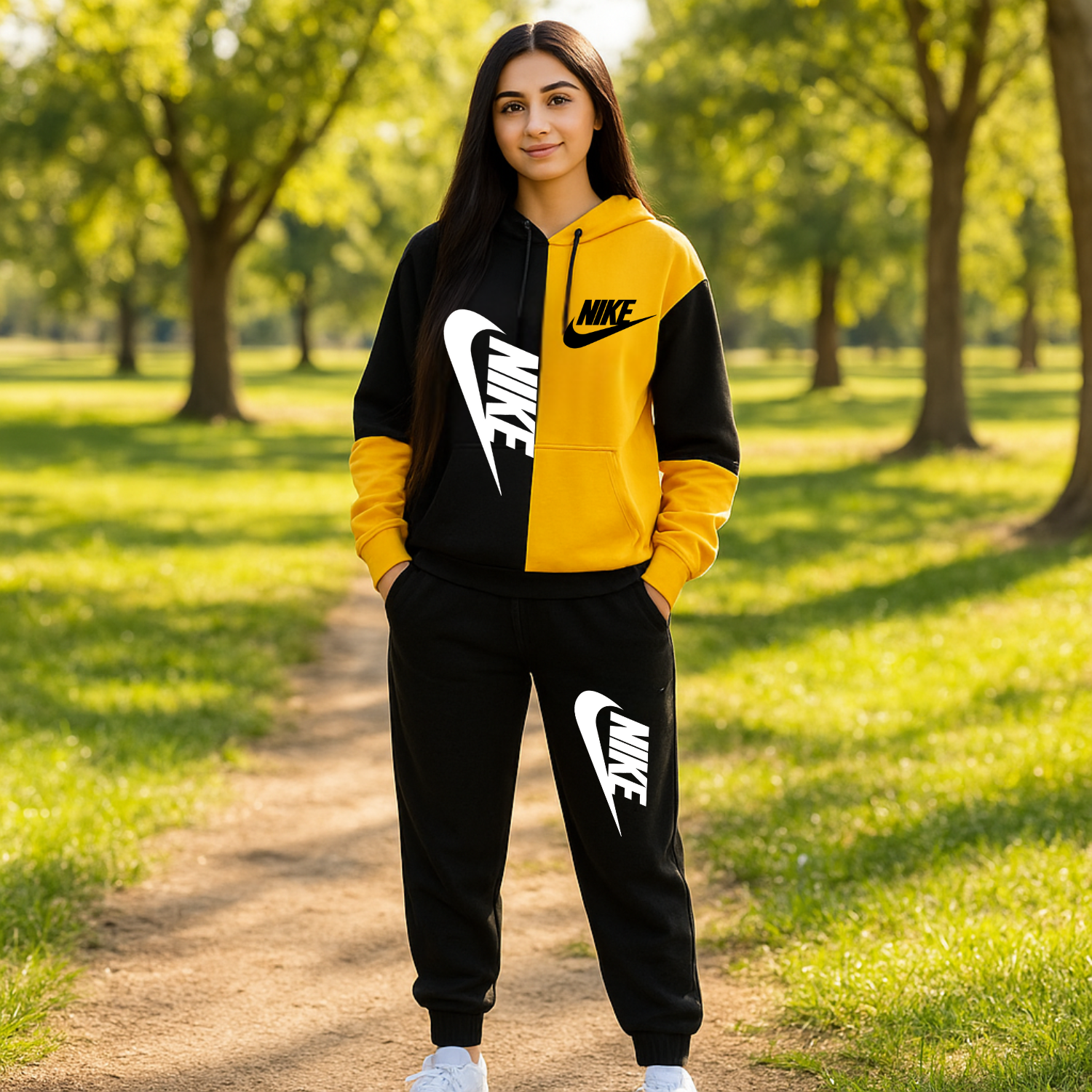 Black & Yellow Two Tone (NIK) Track Suit for Women