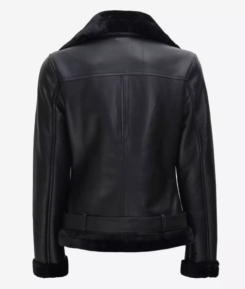 Agnes Asymmetrical Shearling Leather Jacket Womens LSW-0001