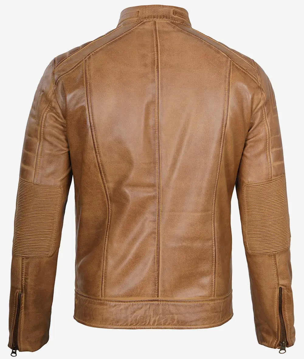 Men's Cafe Racer Camel Brown Leather Jacket LSM-0020