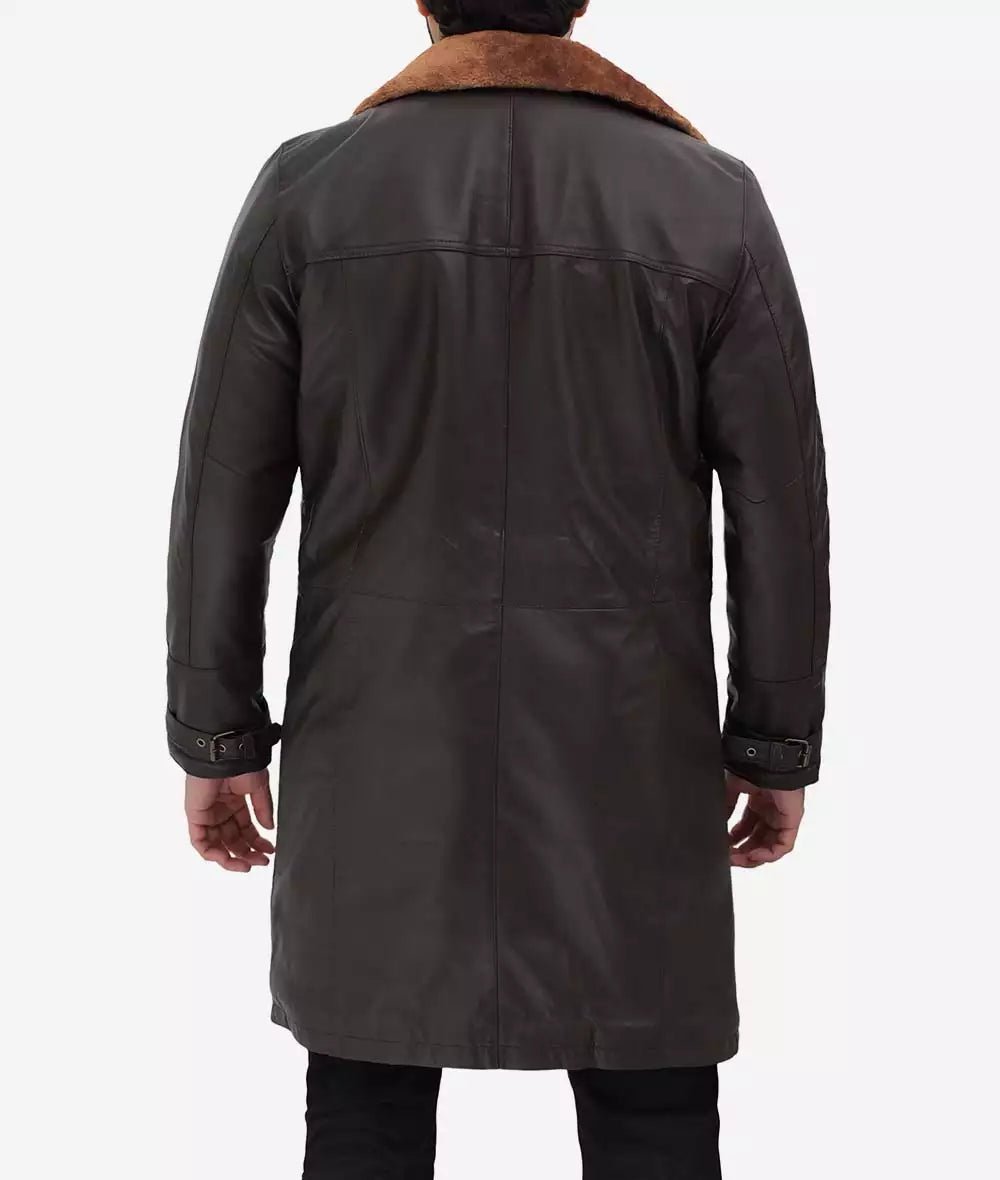 Men's Premium Dark Brown 3/4 Length Shearling Coat LSM-0058