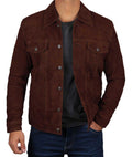 Dark Brown Trucker Suede Jacket for Men LSM-0086