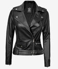 Marcella Black Asymmetrical Motorcycle Leather Jacket for Women LSW-0062